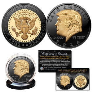 Donald Trump 2024 SAVE AMERICA Proof Black Ruthenium & 24K Gold 1 oz 39mm Tribute Coin