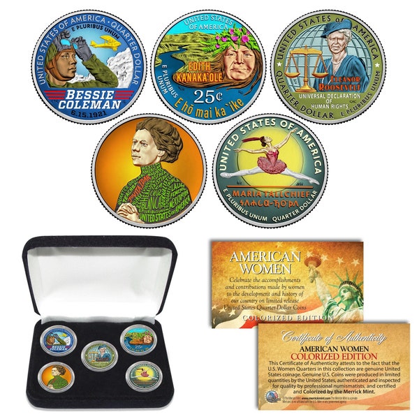 American Women 2023 Series U.S. Mint Colorized Quarters 5-Coin Set in Capsules w/BOX- Fast & Free Ship to U.S.