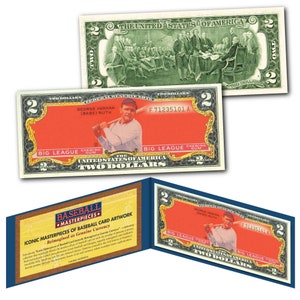BABE RUTH 1933 Goudey #149 (Red) Yankees Iconic Card Art on Genuine 2 Dollar Bill - Fast Free Ship to U.S.