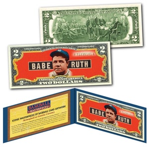 BABE RUTH 1948 Leaf #3 NY Yankees Iconic Card Art on Genuine 2 Dollar Bill - Fast Free Ship to U.S.