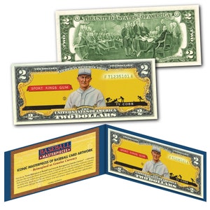 TY COBB 1933 Sport Kings # 1 Detroit Tigers Kultige Kartenkunst auf Echtem 2 Dollar Schein - Schneller Kostenloser Versand in die USA