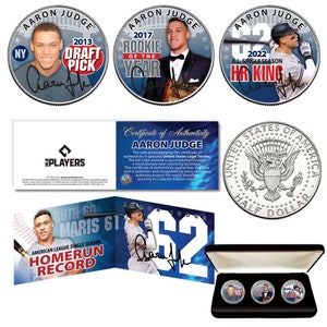 AARON JUDGE 62 Home Run Record JFK Kennedy Half Dollar 3 Coin Set w/ Box and Certificate