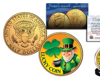 Lucky Leprechaun Four Leaf Clover 24K Gold Plated  John F. Kennedy Half Dollar Coin - Ships Fast! Free Ship to U.S.