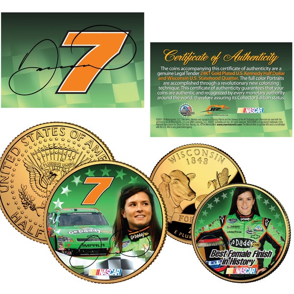 DANICA PATRICK Nascar * Go Daddy * 24K Goldl Plated JFK Half Dollar and Wisconsin Quarter 2-Coin Set - Fast Free Ship to U.S.