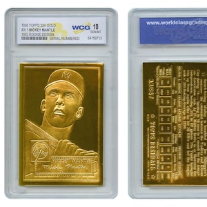 1996 Topps MICKEY MANTLE 1952 ROOKIE Card Design #311 - 22K Gold Card - Graded Gem Mint 10