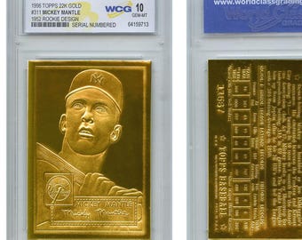 1996 Topps MICKEY MANTLE 1952 ROOKIE Card Design #311 - 22K Gold Card - Graded Gem Mint 10