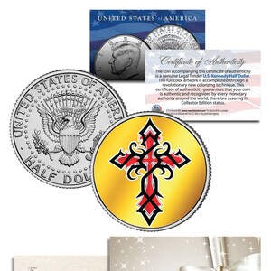 CRUZ / CRUCIFIX Edição Preto-Vermelho John F. Kennedy Moeda de Meio Dólar dos EUA com Cartão Presente