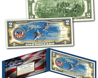 80.º ANIVERSARIO DE LA FUERZA AÉREA Hitos de las Fuerzas Armadas de EE. UU. Billete de 2 dólares Moneda estadounidense genuina sin circular