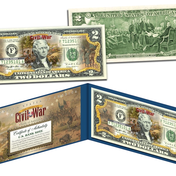 Civil War * Battle of ANTIETAM * Two Dollar Bill on Genuine U.S. Currency - Ships Fast and FREE to U.S.