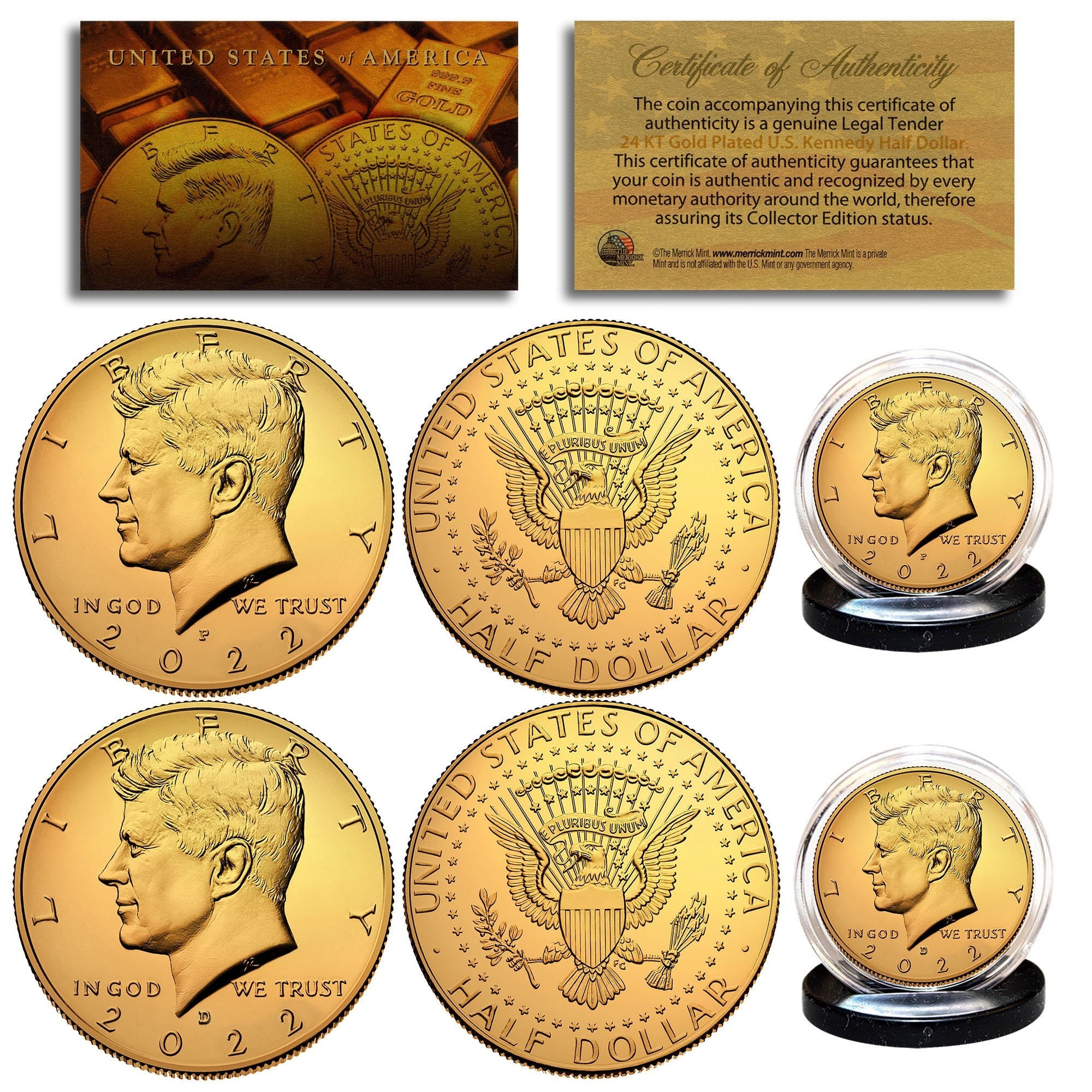 Gold Coins of the World 8th edition 金貨 Gold Plated 2022 JFK Kennedy Half Dollar U.S. 2-coin Set