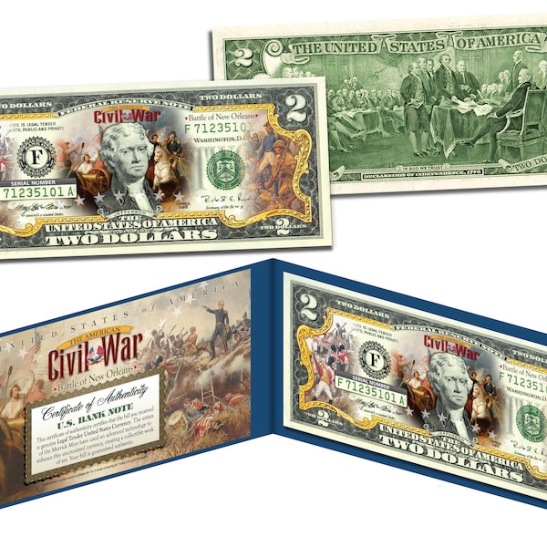 Civil War * Battle of NEW ORLEANS * Two Dollar Bill on Genuine U.S. Currency - Ships Fast and FREE to U.S.