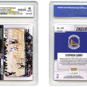 Pode incluir: Um cart&atilde;o de troca classificado de Stephen Curry, um jogador de basquete dos Golden State Warriors. O cart&atilde;o &eacute; numerado 430 e &eacute; 1 de 2037. O cart&atilde;o &eacute; classificado GEM-MT 10 por WCG.