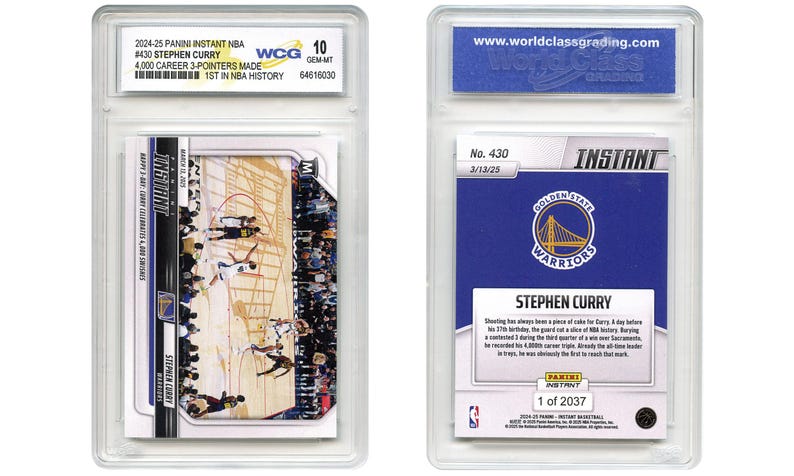 Pode incluir: Um cart&atilde;o de troca classificado de Stephen Curry, um jogador de basquete dos Golden State Warriors. O cart&atilde;o &eacute; numerado 430 e &eacute; 1 de 2037. O cart&atilde;o &eacute; classificado GEM-MT 10 por WCG.