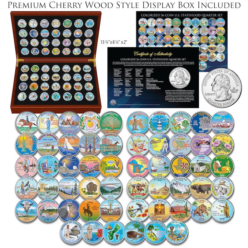 1999 2009 Complete Colorized Set Of State Quarters 56 coin Set Etsy 1999-2009-complete-colorized-set-of-state-quarters-56-coin-set-etsy