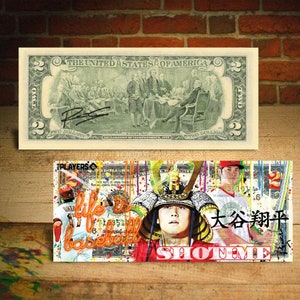 SHOHEI OHTANI Shotime * Life Is Baseball * Japan SIGNED by Artist Rency Genuine Legal 2 Dollar Bill - Ships Fast, Free to U.S.