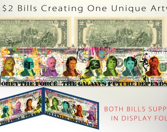 STAR WARS Characters PANORAMIC Genuine 2 Dollar Bills in Deluxe Folio Hand-Signed by Artist Rency - Ships Fast - Ships Free to U.S.
