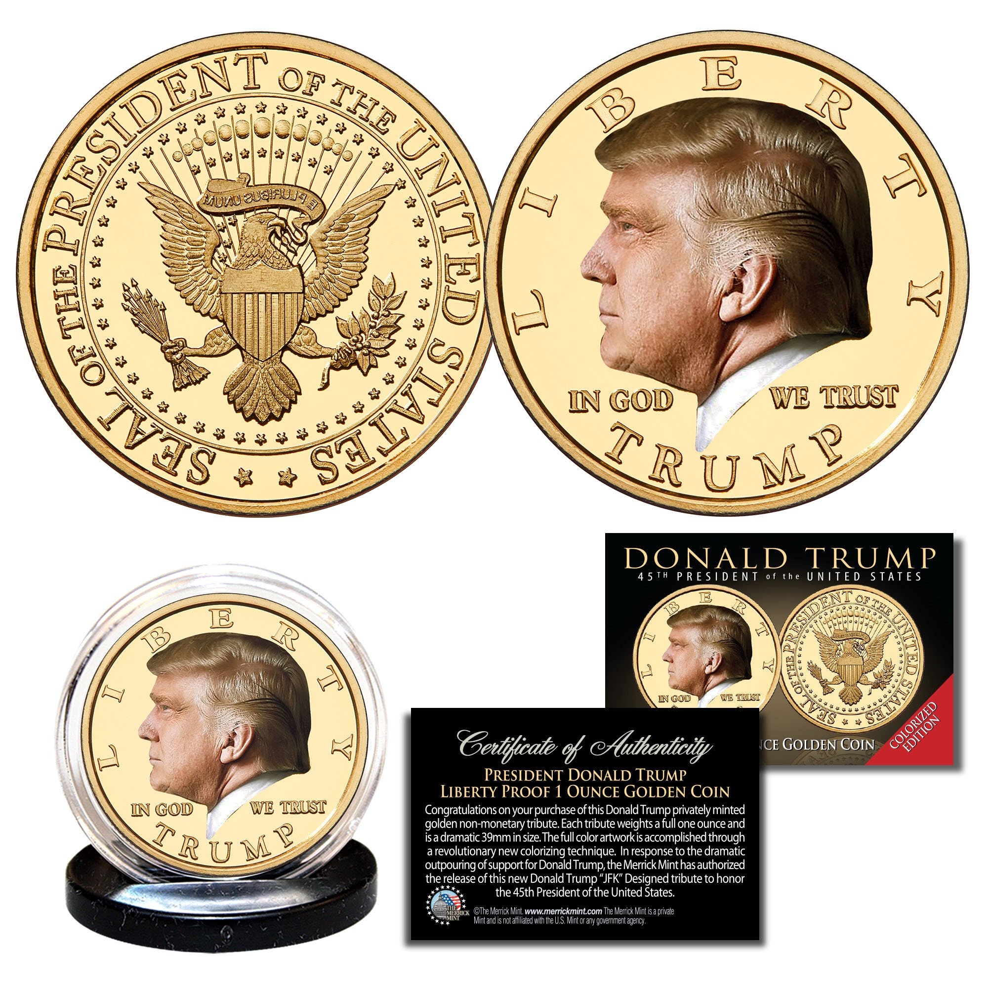 Donald Trump 45th President COLORIZED EDITION Liberty Proof 1 Oz Golden  Tribute Coin - Ships Fast & Free to U.S. - Etsy Sweden