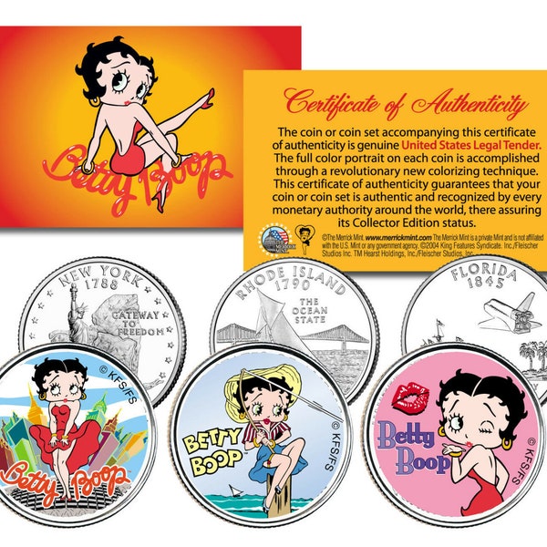 BETTY BOOP Genuine U.S. Quarters 3-Coin Set - Ships Fast & Free to U.S.