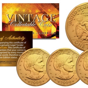 Susan B. Anthony (Lot of 3) 24K Gold Plated US Dollar w/ Capsule & Certificate - Fast Shipping, Free to U.S.