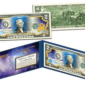 Signo astrológico del ZODIACO Coleccionable Billete genuino de dos dólares estadounidenses - Se envía rápido y gratis a EE. UU.