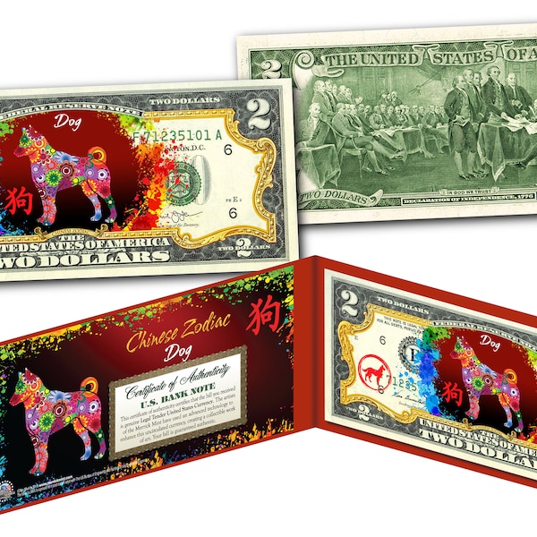 Chinese Zodiac Polychrome Lunar New Year Two Dollar BillS US Legal Tender Currency - Choose Your Zodiac