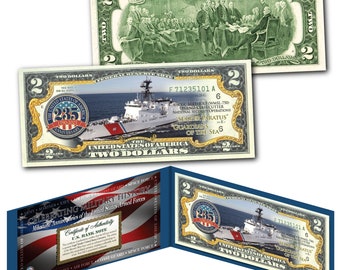 GUARDIA COSTIERA 235° ANNIVERSARIO Traguardi delle Forze Armate degli Stati Uniti Banconota da 2,00 dollari Autentica valuta statunitense non circolata