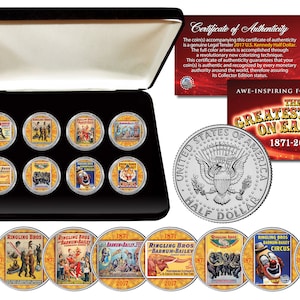 Ringling Bros. y Barnum & Bailey Circus "The Greatest Show on Earth" Ultimate 8 Coin Set con caja de exhibición premium