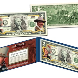 JOHN WAYNE &quot; The Duke &quot; Genuine Legal Tender U.S. 2.00 Dollar Bill