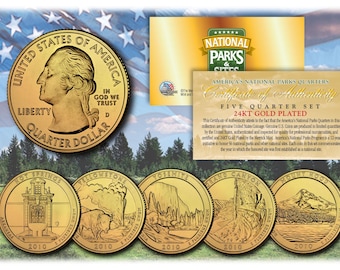 America the Beautiful 24K Gold Plated Parks Quarter 5 Coin Sets - Choose Year