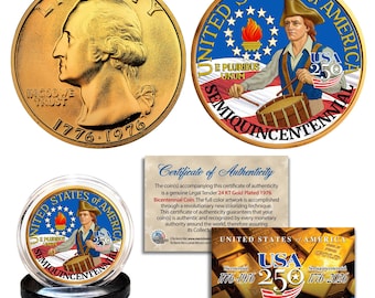 1776–2026 America 250th Anniversary 1976 Bicentennial 24K Gold Plated U.S. Quarter