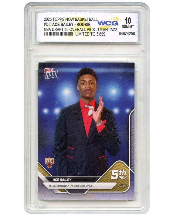 2025 Topps Now Basketball ACE BAILEY Rookie Card #D-5 NBA Draft #5 