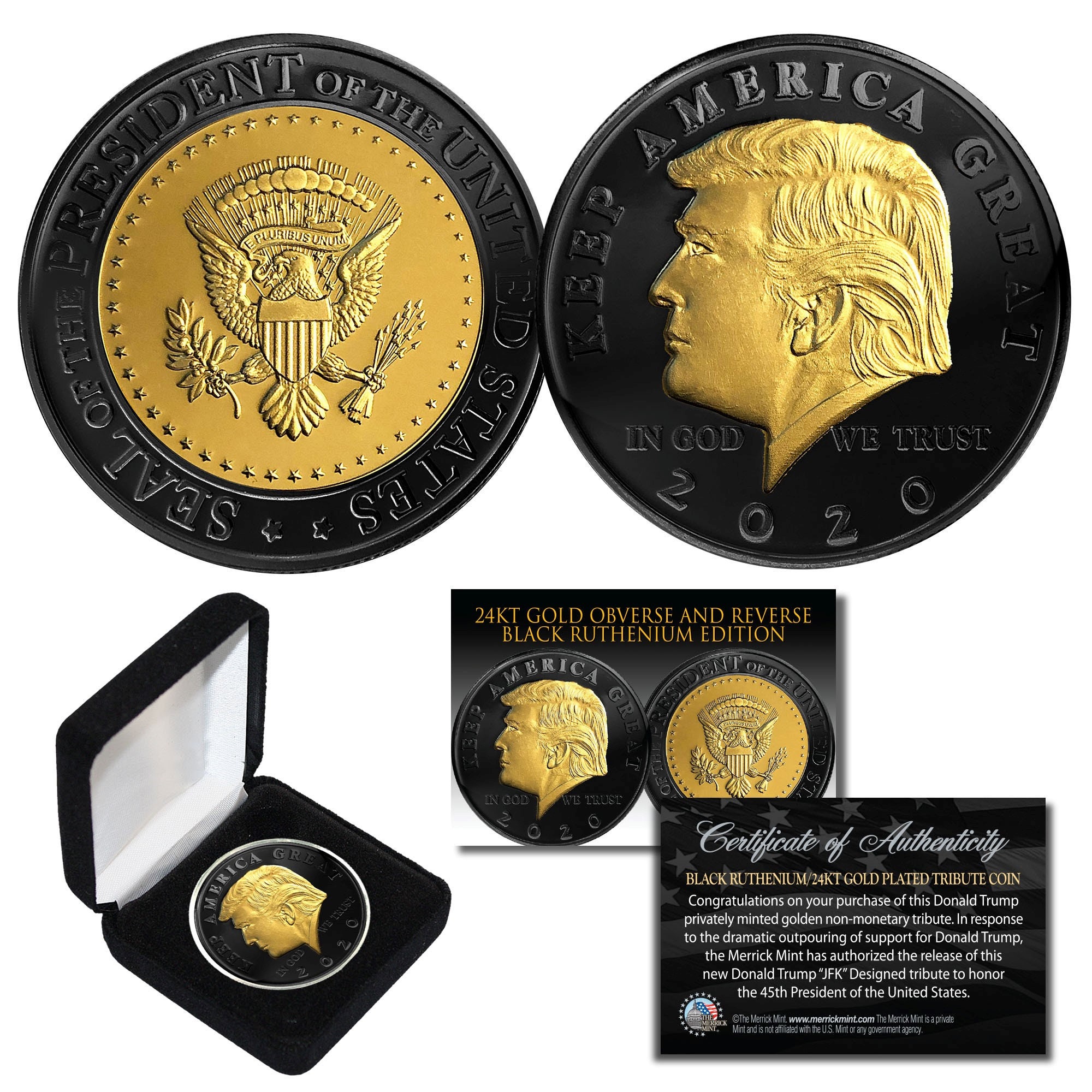 Clear Stand Cert 18 24kt Gold Plated Replica Medallion eTradewinds Donald Trump 1st Term 4 Coin Gift Box Set 2017 19 20 1st Term Clear5 of Auth w/Stand 