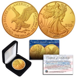 24K Gold Gilded 2025 American Silver Eagle 1 Oz .999 Coin w/ Box - Fast, Free Shipping to U.S.