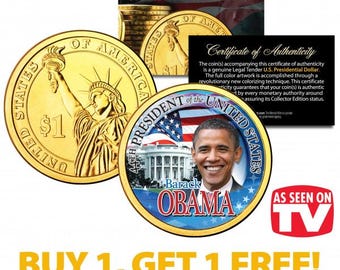 BARACK OBAMA Presidential 1.00 Dollar Coin Gold Plated *As Seen On TV* Whitehouse Edition Buy 1 Get 1 Free