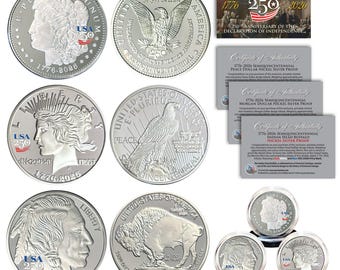 Juego de 3 monedas de 250 dólares de EE. UU., 250.º aniversario de Estados Unidos, 1776-2026, Morgan + Peace + Buffalo, 1 oz, níquel-plata de prueba