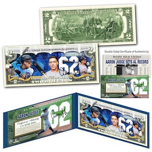 AARON JUDGE 2022 Single Season 62 Home Run Record Official U.S. 2 Dollar Bill - Fast Free Ship to U.S.