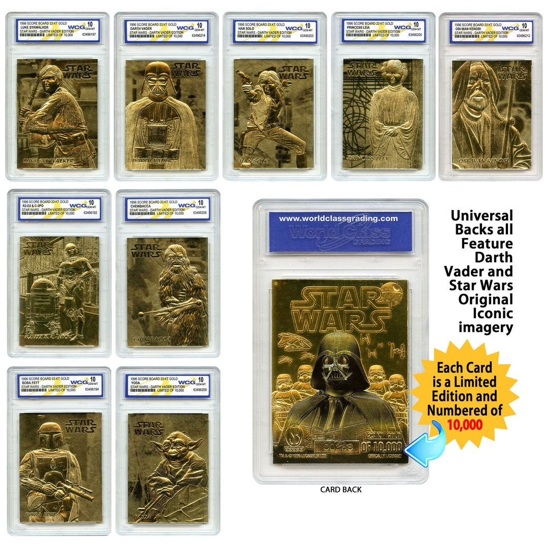 STAR WARS Set of 9 Licensed 23K Gold Cards Graded Gem-mint 10