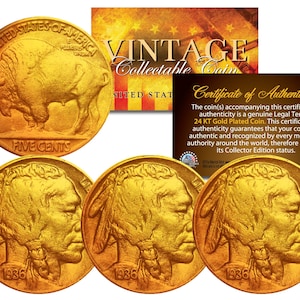 Lot of 3 Full Date BUFFALO NICKELS U.S. Coins Gold Plated Indian Head