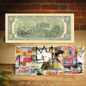 Warhol - Basquiat Colorful Sayings  Pop Art Genuine 2 Dollar Bill Signed by Rency - Ships Fast & Free to US