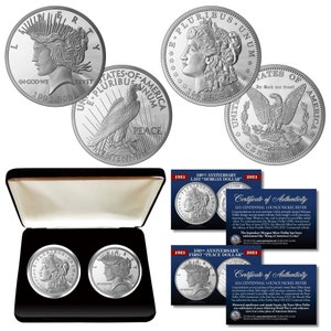 Commemorating the 100th Anniversary of the final MORGAN Dollar & the first PEACE Dollar 1 oz 39mm 2-Coin Set w/ Box