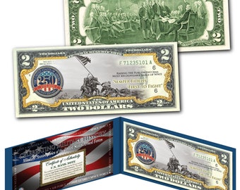 MARINES 250th ANNIVERSARY Milestones of the U.S. Armed Forces 2.00 Dollar Bill Genuine U.S. Uncirculated Currency - Ships Fast and Free