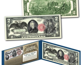 Billete conmemorativo híbrido de 5 dólares de ANDREW JACKSON, serie 1880, en billete moderno de 2 dólares. Envío rápido y gratuito a EE. UU.