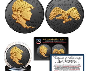 Moneda de diez centavos "Libertad Emergente" de 2026, rutenio negro con detalles en oro de 24 quilates - Conmemoración del 250 aniversario de Estados Unidos