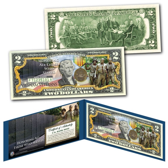 Vietnam Veterans Two Dollar Bill on Genuine U.S. Currency - Ships Fast and FREE to U.S.