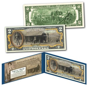 BILLY the KID Wild West Old West Outlaw Genuine U.S. 2.00 Bill - Rare Photo Playing Cricket