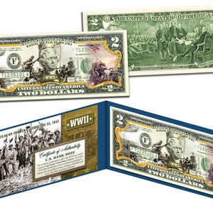 World War II - WWII Raising the Flag on Iwo Jima Genuine Legal Tender 2.00 Dollar Bill