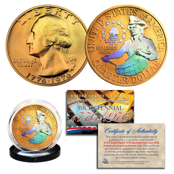 1976 Bicentennial Genuine U.S. Quarter Coin - 24K Gold