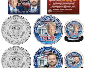 Set da mezzo dollaro Kennedy da 2 monete di Donald Trump e J.D. Vance del 2025 – Ritratti presidenziali ufficiali