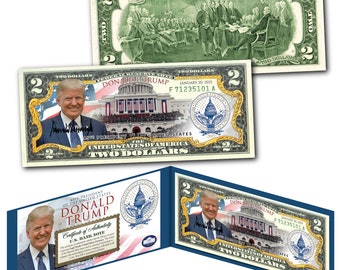 Donald Trump INAUGURATION 2021 Two Dollar Bill on Genuine U.S. Currency in Deluxe Vinyl Folio - Ships Fast & FREE
