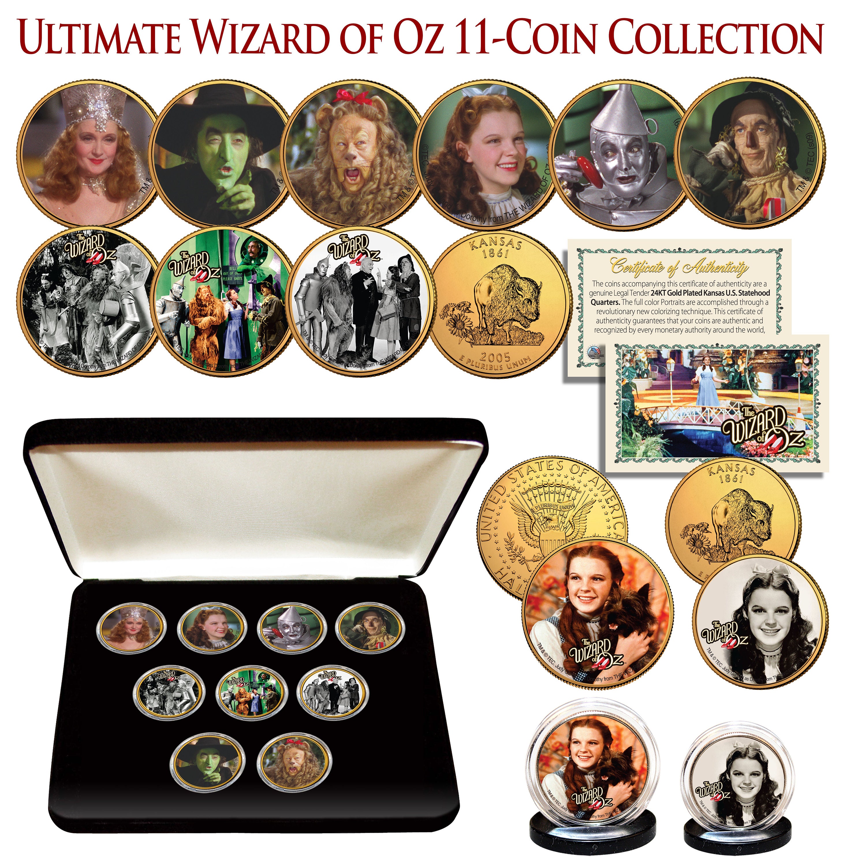 WIZARD of OZ 24K Gold Plated and Colorized Kansas Quarter ULTIMATE